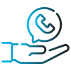 Icona di una mano aperta con simbolo di telefono, a rappresentare una consulenza gratuita e supporto diretto al cliente